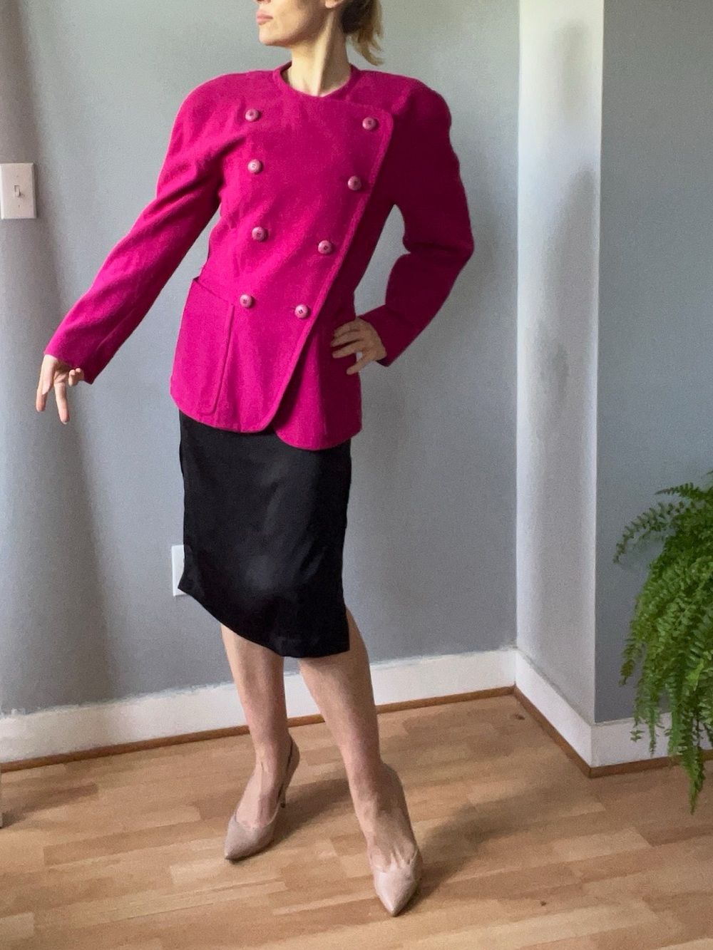 Escada Y2K Double-Breasted structural wool/angora Fuchsia Blazer